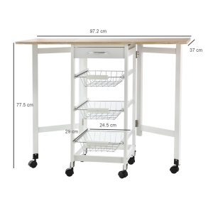 Carucior de Bucatarie Extensibil cu 3 sertare, MDF/Metal, 37x37x77.5 cm, Alb - Img 3