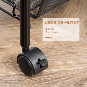Carucior de bucatarie pe 5 niveluri cu cosuri din plasa, carucior de depozitare pentru sufragerie si dormitor din otel, 45x26,5x106cm, negru - Img 6
