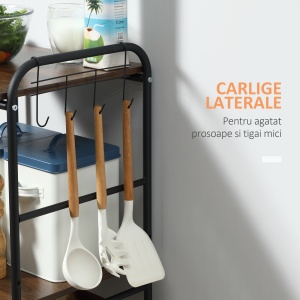 Carucior de Bucatarie Stil Industrial 4 Roti 2 Cosuri 4 Manere Maro - Img 7