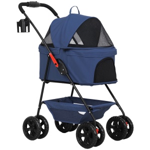 Cărucior pentru Animale de Companie 3 în 1 cu 4 Roți și Geantă de Transport Detașabilă, 76x50x102 cm, Albastru