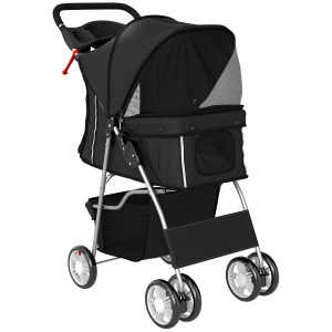 Cărucior pentru Câini Până la 10 kg, Cărucior Pliabil pentru Animale, 77x44x102 cm, Negru