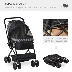 Cărucior pentru Câini Pliabil cu Mâner Reversibil și Roți din EVA - Img 5