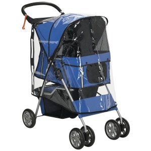 Cărucior Pliabil pentru Câini până la 10 kg cu Copertină de Ploaie, 75x45x97 cm, Albastru - Img 1