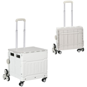 Cărucior Pliabil pentru Cumpărături cu Roți pentru Scări și Mâner Telescopic, Capacitate 80 kg, 51L, Cărucior din Aluminiu pentru Cumpărături și Camping, Alb, 52 x 48 x 100 cm