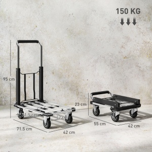 Cărucior Portapachete Pliabil cu Platformă Extensibilă, Capacitate 150 kg, Mâner Reglabil, Argintiu - Img 3