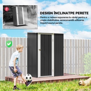 Casă de Depozitare Unelte Grădină, Șopron Metalic Rezistent la Intemperii, Spațiu Depozitare pentru Gardină și Instrumente, 142×84×189 cm - Img 6