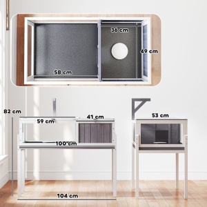 Casă pentru Țestoase Înălțată cu Separator, Sertar și 2 Capace, Teren pentru Țestoase din Lemn de Brad și PS, 104x53x82 cm, Gri și Alb - Img 3