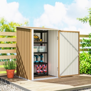 Căsuță de Grădină 0.92m² din Oțel Galvanizat, Depozit pentru Unelte cu Ușă Blocabilă, Acoperiș Înclinat, 100x104x160 cm, Galben - Img 8