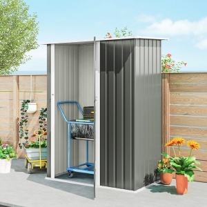 Căsuță de Grădină 1.07m² din Oțel Zincat, Căsuță pentru Unelte cu Ușă Blocabilă, Acoperiș Înclinat, 142x86x189 cm, Gri Deschis - Img 9