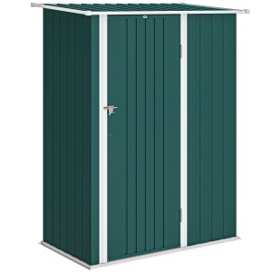 Căsuță de Grădină 1.07m² din Oțel Zincat, Căsuță pentru Unelte cu Ușă Blocabilă, Acoperiș Înclinat, 142x86x189 cm, Verde