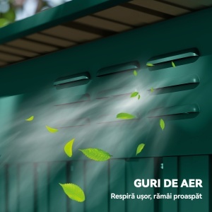 Căsuță de Grădină din Metal cu Guri de Aerisire și Ușă Glisantă, 159x106x181 cm, Verde - Img 8