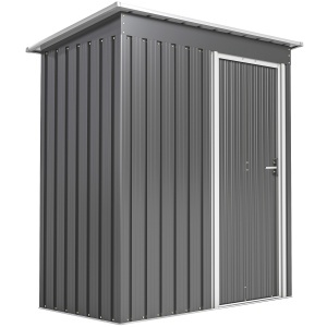 Căsuță de Grădină Exterior 1,16 m² 163x89x182 cm din Metal cu Ușă Culisantă și Acoperiș Înclinat, Gri - Img 1