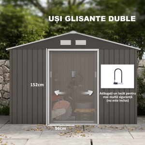 Casuta Gradina Gri 277×191×192 cm – Din Lamiera de Fier - Img 5
