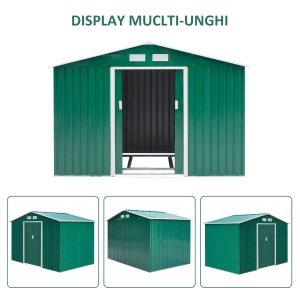 Căsuță pentru unelte de grădină din metal, Magazie depozitare scule grădină, verde, 277×191×192 cm - Img 9