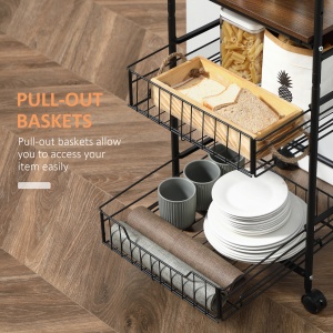 Caucior de Bucatarie cu 2 Cosuri detasabile din Metal, 2 rafturi din PAL si Carlige laterale, 40x38x111cm - Img 6