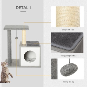 Centru de activitati cu spatiu pentru zgariat culcus cu perna detasabila din plus lemn gri - Img 7
