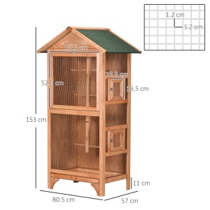 Colivie pentru Păsări cu 3 Deschideri cu Blocare, 4 Stinghii și Tavă Detașabilă, 80.5x57x153 cm, Portocaliu - Img 3