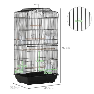 Colivie pentru pasari cu Stinghii, Leagan si boluri, Voliera din Metal si Plastic, 46.5x35.5x92 cm, Negru - Img 3