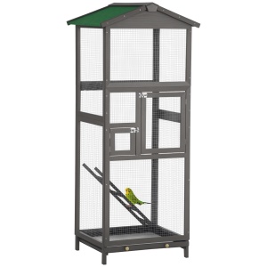 Colivie pentru Păsări din Lemn și Plasă Metalică cu 2 Uși și Tavă Detașabilă, 68x63x165 cm, Gri Deschis - Img 1