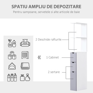Coloana Baie 15×33×140 cm – Alb & Gri, Spatiu Vertical Compact - Img 4