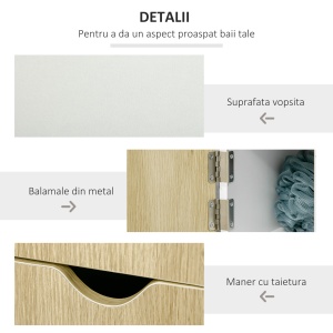 Coloana de baie cu 2 rafturi si 2 dulapuri, dulap de baie cu economie de spatiu mare din MDF, 15,2x29,8x118cm, alb si lemn - Img 5