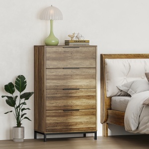 Comodă 4 Sertare din PAL și Metal 62x35x105 cm Maro Deschis - Img 2