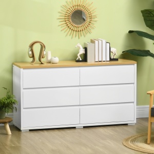 Comoda 6 Sertare 140×37×75 cm Alb/Natur - Img 2