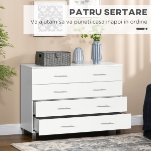Comoda Alba 112×38,2×81 cm – 4 Sertare cu Detalii Metalice - Img 5