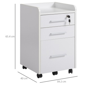 Comoda Birou 3 Sertare – Cu Etajera & 5 Roti, Alb Modern - Img 3
