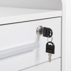 Comoda Birou 3 Sertare – Cu Etajera & 5 Roti, Alb Modern - Img 8