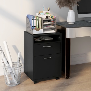 Comoda Birou Neagra – 2 Sertare & 4 Roti Pivotante - Img 2