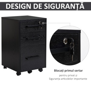 Comoda Birou Neagra – 3 Sertare cu Roti 39×40×65,4 cm - Img 5