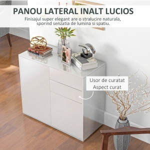 Comoda cu 2 dulapuri si 2 sertare, 79x36x74cm, alb lucios - Img 5