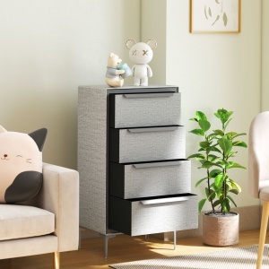 Comoda cu 4 Sertare în Oțel cu Acoperire în Țesut cu Efect de In, 60x36x88 cm, Gri - Img 8