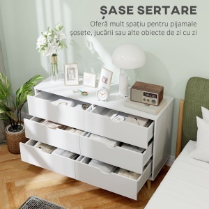 Comodă cu 6 Sertare și Mânere, Comodă din Lemn de Pin și Melamină, 120x40x76 cm, Alb - Img 5