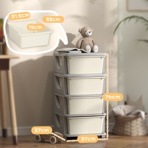 Comodă din Plastic Colorat cu 4 Sertare Nuanță Crem 37x37x76cm - Img 3
