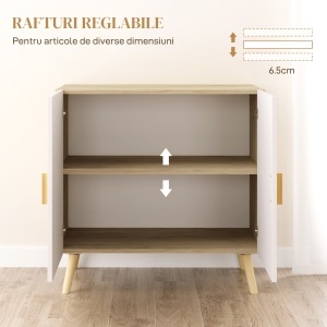 Comodă Modernă cu Raft Reglabil pe 3 Niveluri din Lemn, Alb și Stejar - Img 4