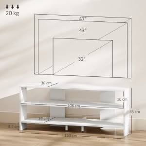 Comodă TV de Colț 47" max cu 2 Rafturi Deschise din Lemn Alb - Img 3