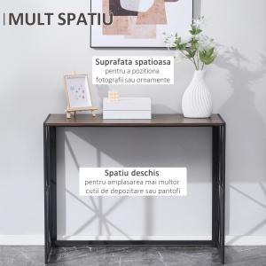 Consola cu cadru metalic pentru sufragerie, intrare, maro - Img 4