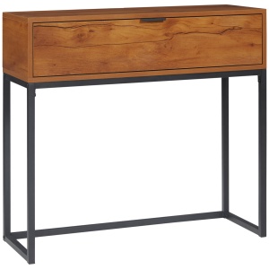 Consola pentru hol cu sertar, masa consola din lemn cu picioare din otel, 80x30x76cm, maro si negru - Img 1