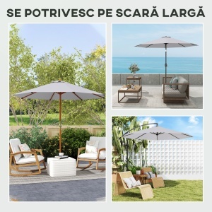 Copertina de Rezerva pentru Umbrela, cu Priza de Aer, Rezistenta la UV si Apa, Ø295 cm, Gri - Img 4