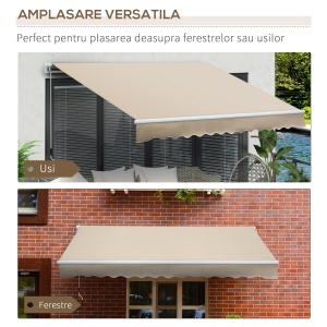 Copertină pentru Exterior, Copertină Rulantă pentru Uși și Ferestre cu Deschidere cu Manivelă, 360x250 cm, Cremă - Img 5