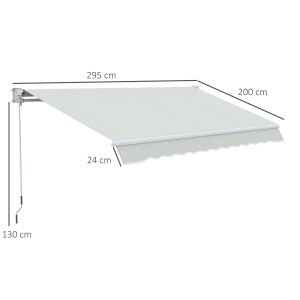Copertina pentru soare cu brate si actionare manuala, din aluminiu si poliester pentru exterior, 295x200 cm, alb crem - Img 3