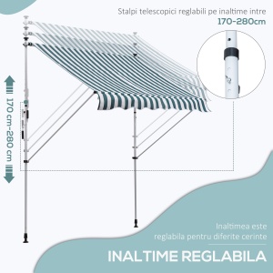 Copertina pentru soare de exterior tip rulou tip rulou cu manivela, inaltime si unghi reglabil, 200x150cm - Img 4