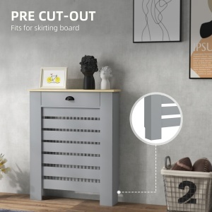 Copertură pentru Calorifer din MDF cu Sertar, 78x19x95.5 cm, Gri - Img 4