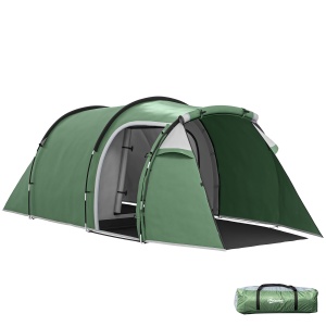 Cort Camping 4 Persoane Vestibul Amplu Impermeabil Verde Inchis