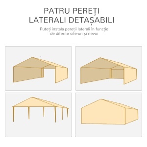 Cort pentru Petreceri 6x3m cu Pereti Laterali Detasabili, Foisor de Gradina cu Usi si Ferestre, Alb - Img 5