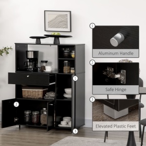 Credență de Bucătărie din Lemn pentru Cuptor cu Microunde cu Dulapuri, Rafturi și Sertar, 90x40x120 cm, Negru - Img 6