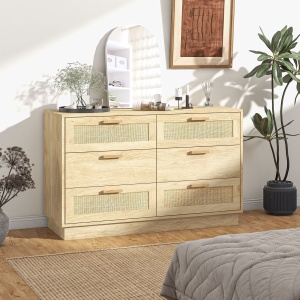 cu 6 sertare în stil Boho pentru dormitor și hol, din lemn și rattan, 110x40x69 cm, Stejar - Img 2