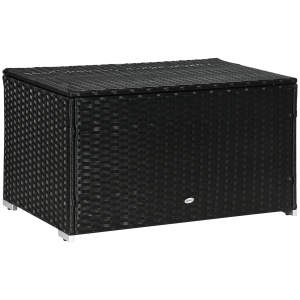 Cufar pentru Gradina din Ratan si Otel, Lada pentru Exterior cu Capac 95x60x58cm, Negru - Img 1